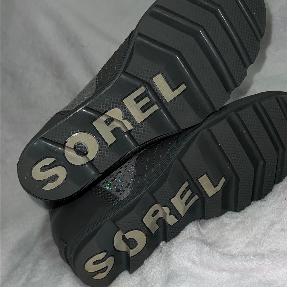 Sorel Women's Boot Sz 5 Gray Lexie Leather Suede Glitter Wedge Waterproof Snow - Picture 8 of 8